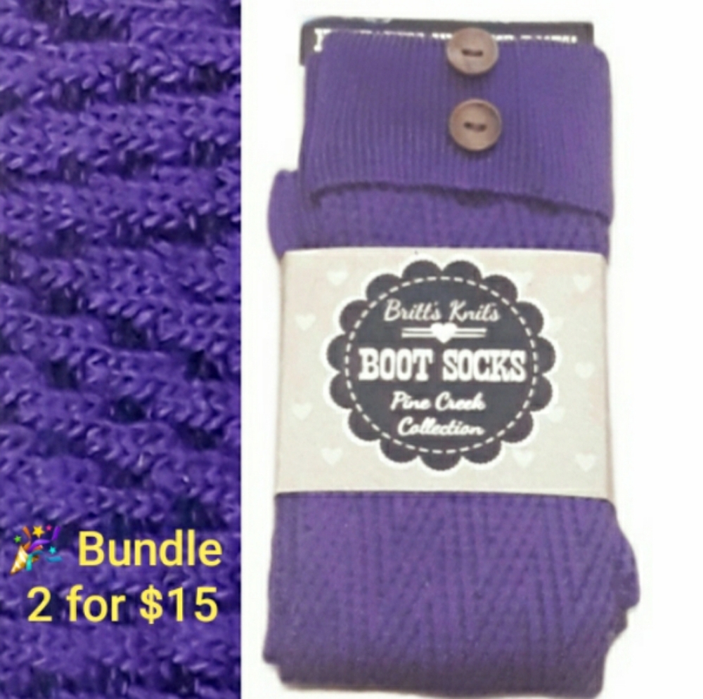 Britt's Knits Boot Socks Pine Creek Collection - Purple with Wooden Buttons